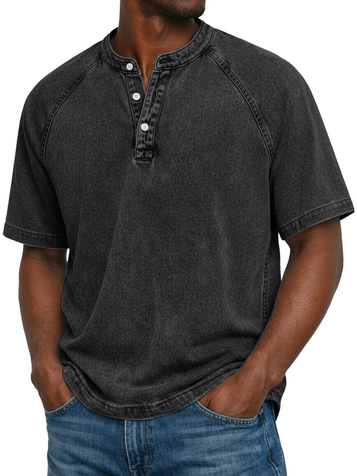 Męski T-shirt z krótkim rękawem na co dzień z rękawami raglanowymi w stylu prany henley