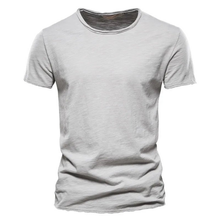 Męski T-shirt z okrągłym dekoltem i fakturą przędzy slub