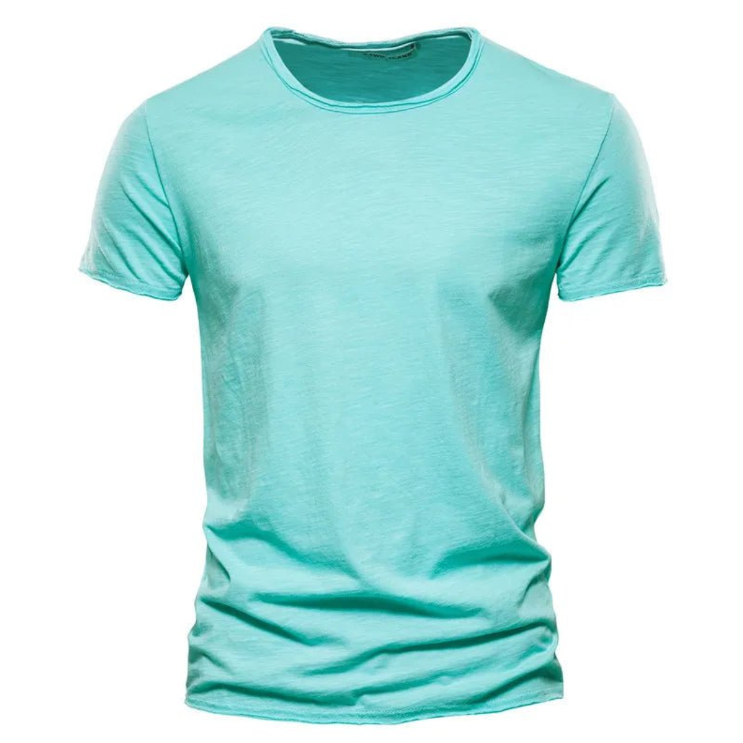 Męski T-shirt z okrągłym dekoltem i fakturą przędzy slub