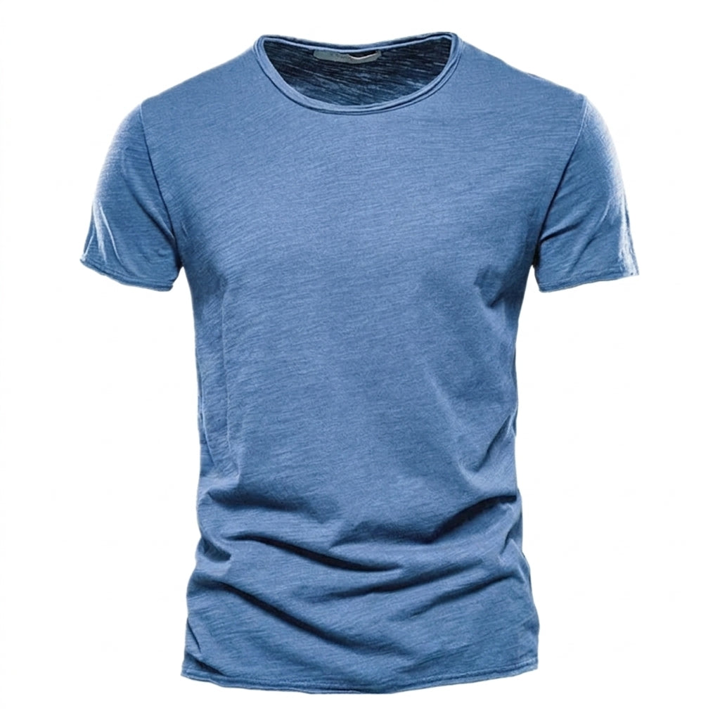 Męski T-shirt z okrągłym dekoltem i fakturą przędzy slub