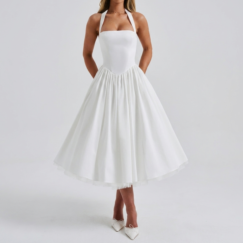 Almée Flared Midi Dress – Elegant Halter Style