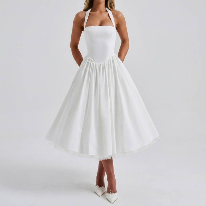 Almée Flared Midi Dress – Elegant Halter Style