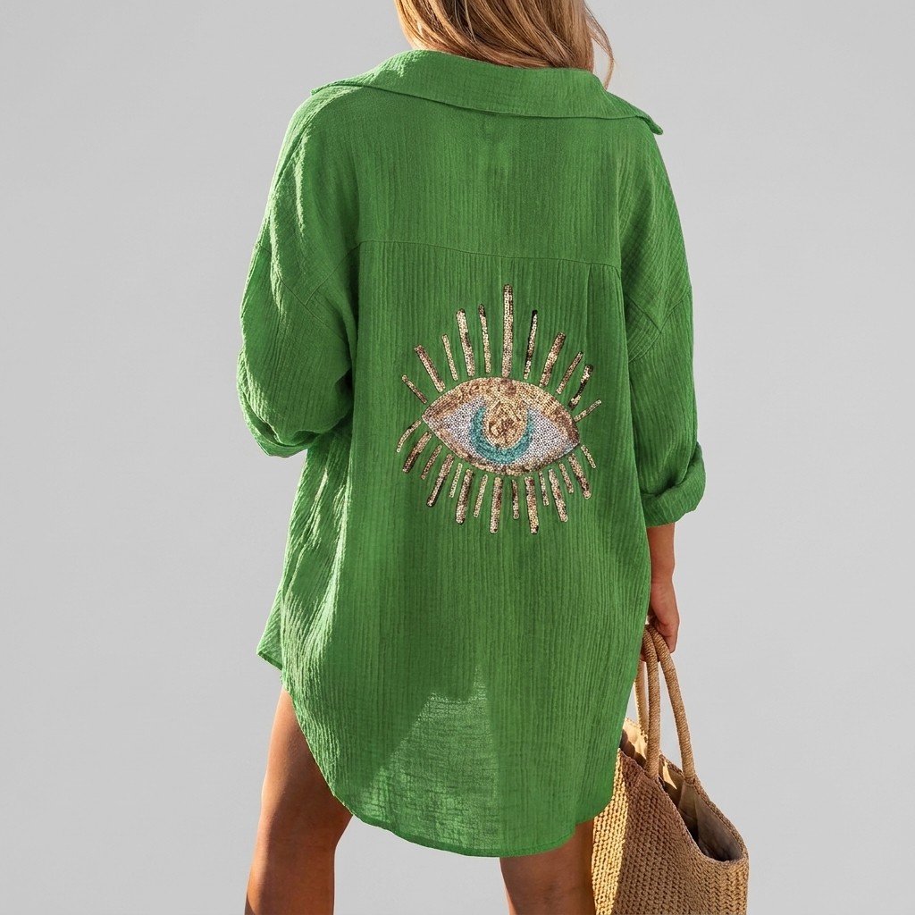Bluzka Oversize Z Haftowanym Motywem