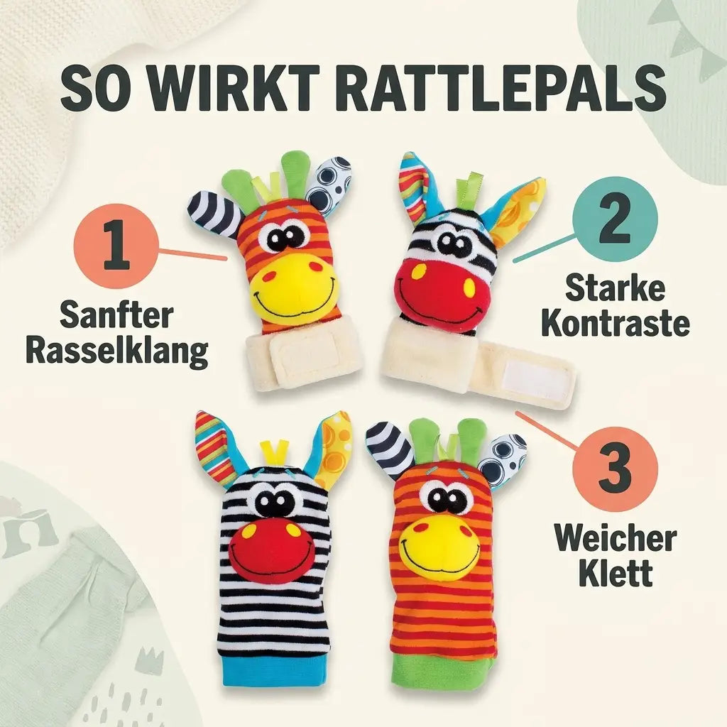 Zestaw skarpetek i opasek z grzechotkami na ręce i stopy dla niemowląt, 4 sztuki, bawełna, 0–12 miesięcy