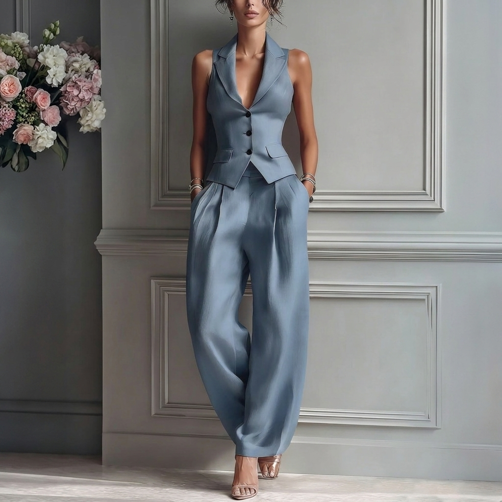 Damski komplet z bezrękawnikiem i spodniami w eleganckim stylu