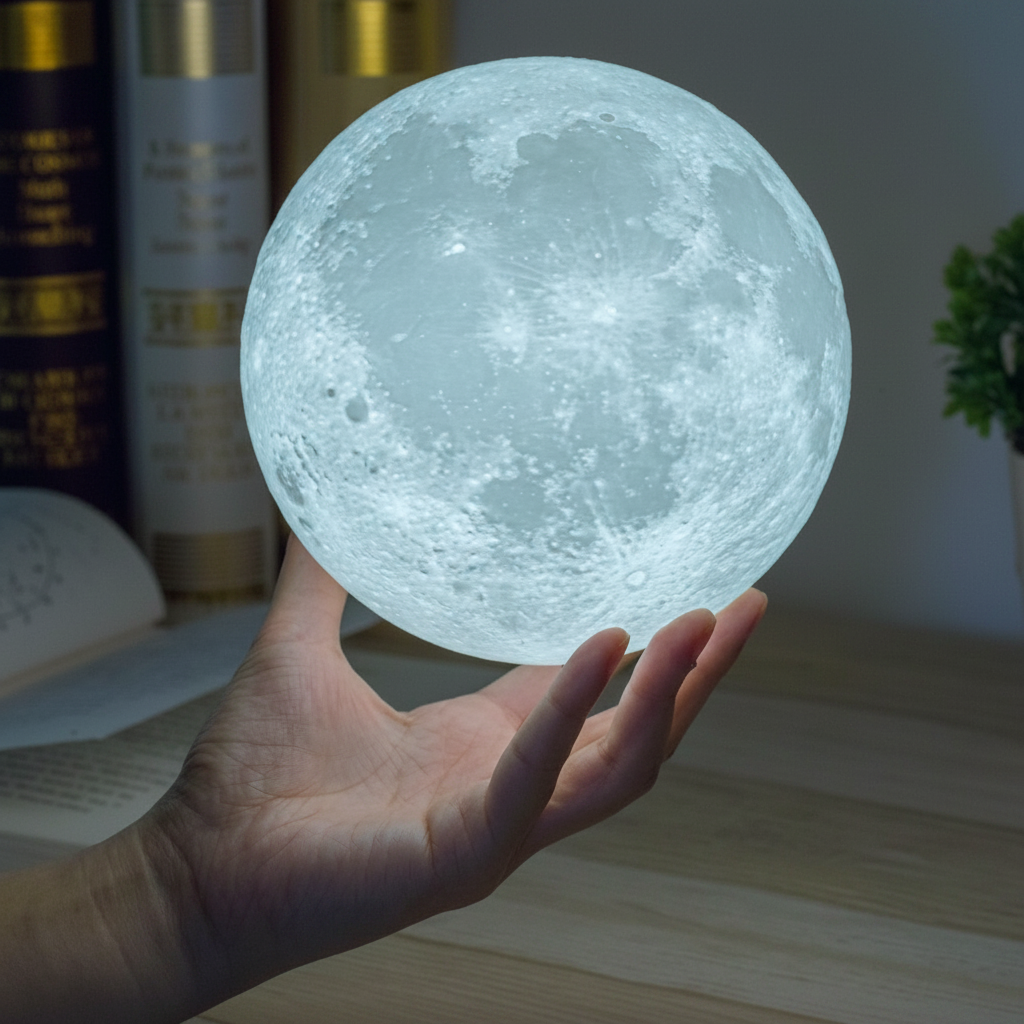 Lampka nocna Księżyc z druku 3D z dotykowym włącznikiem