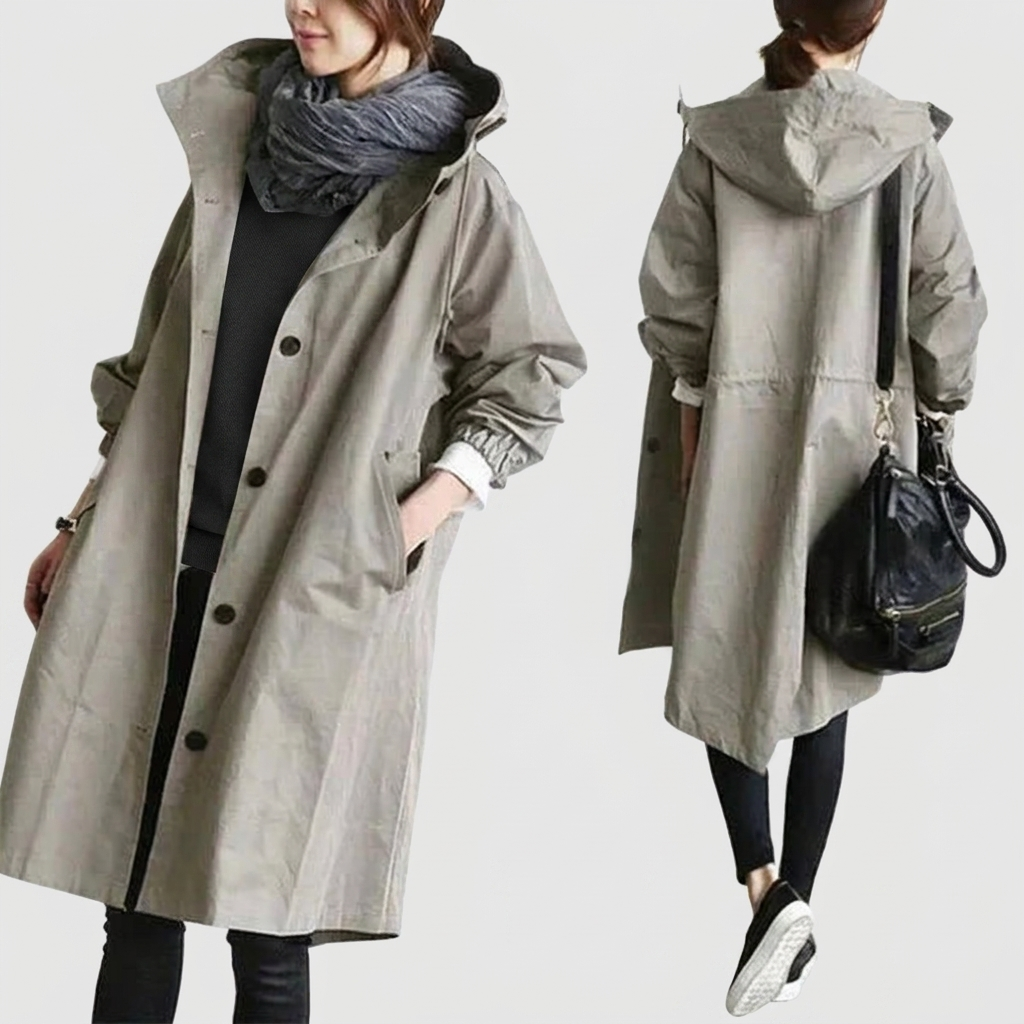 Wodoodporny trencz oversize z kapturem