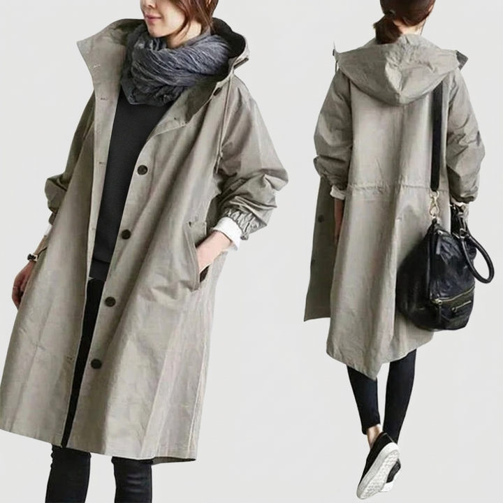 Wodoodporny trencz oversize z kapturem