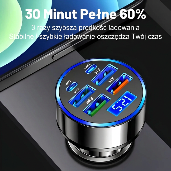 Szybka przenośna ładowarka samochodowa 100 W z dwoma portami USB
