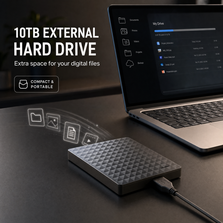 Zewnętrzny dysk HDD 10 TB – przenośny dysk USB 3.0 na pliki i kopie zapasowe