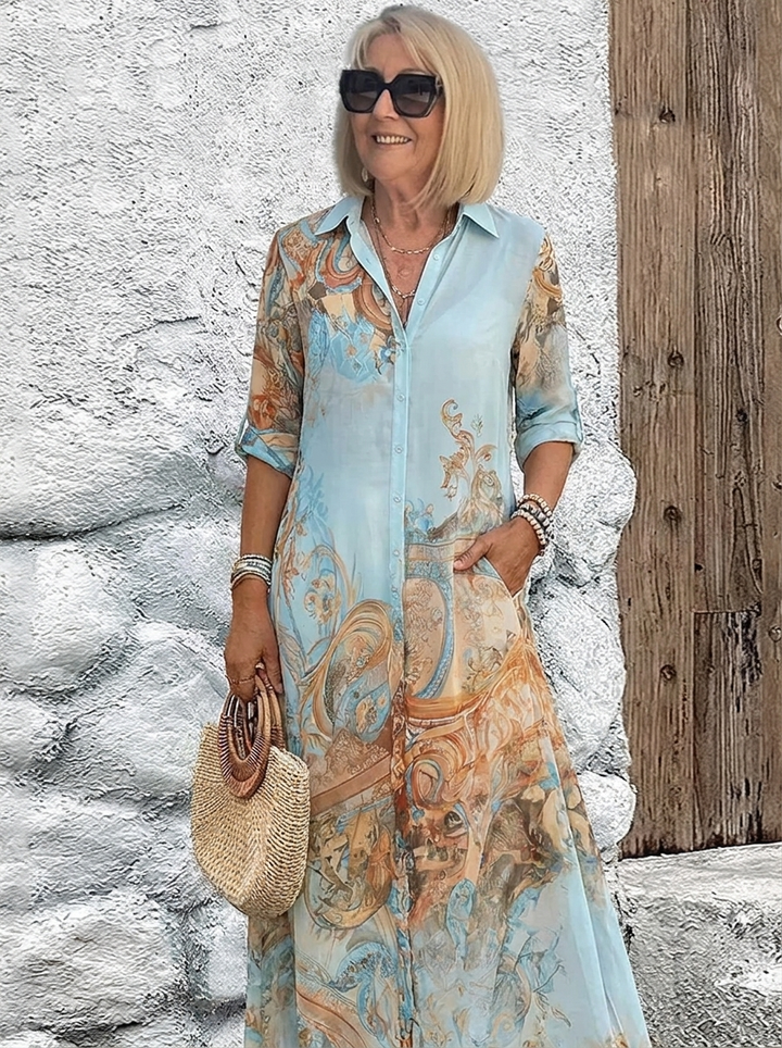 Śródziemnomorska sukienka maxi w stylu resort