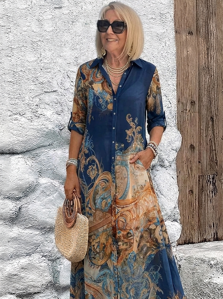 Śródziemnomorska sukienka maxi w stylu resort