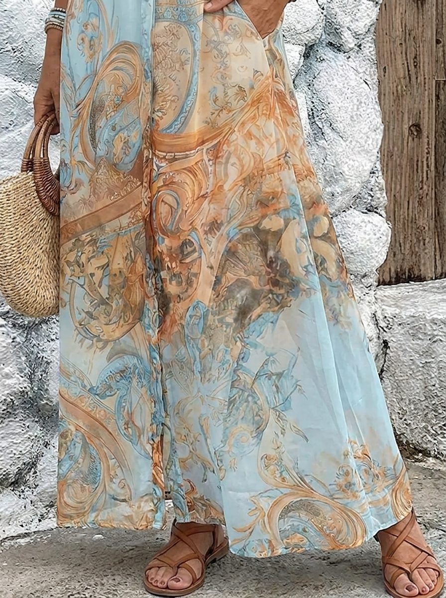 Śródziemnomorska sukienka maxi w stylu resort
