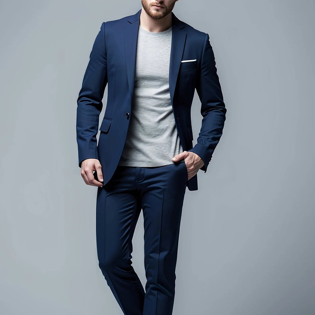 Męski garnitur slim fit – marynarka i spodnie w stylu business casual