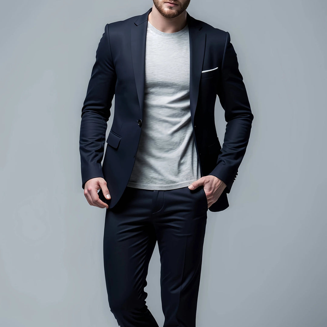 Męski garnitur slim fit – marynarka i spodnie w stylu business casual