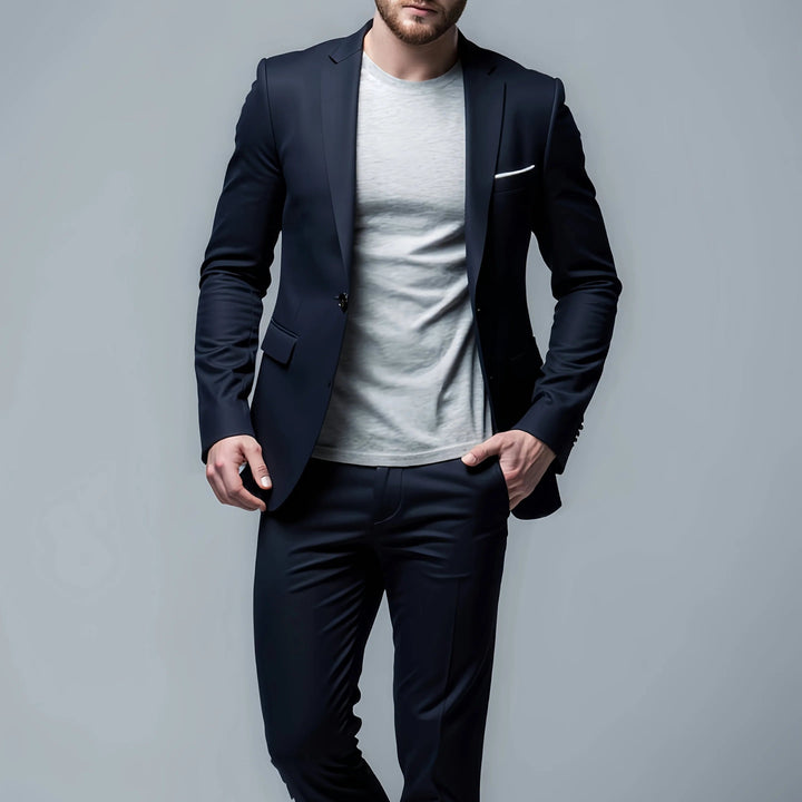 Męski garnitur slim fit – marynarka i spodnie w stylu business casual