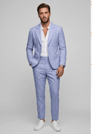 Męski komplet slim fit – dwuczęściowy z klapami typu notch, na pracę i oficjalne okazje
