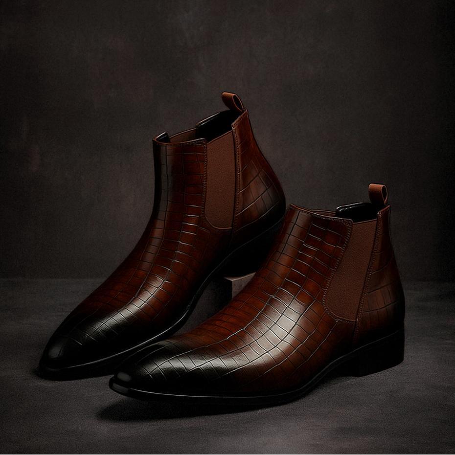 Meskie Botki Chelsea Boots Z Efektem Skory Weza, Wsuwane, Do Kostki