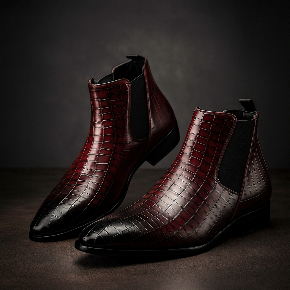 Meskie Botki Chelsea Boots Z Efektem Skory Weza, Wsuwane, Do Kostki