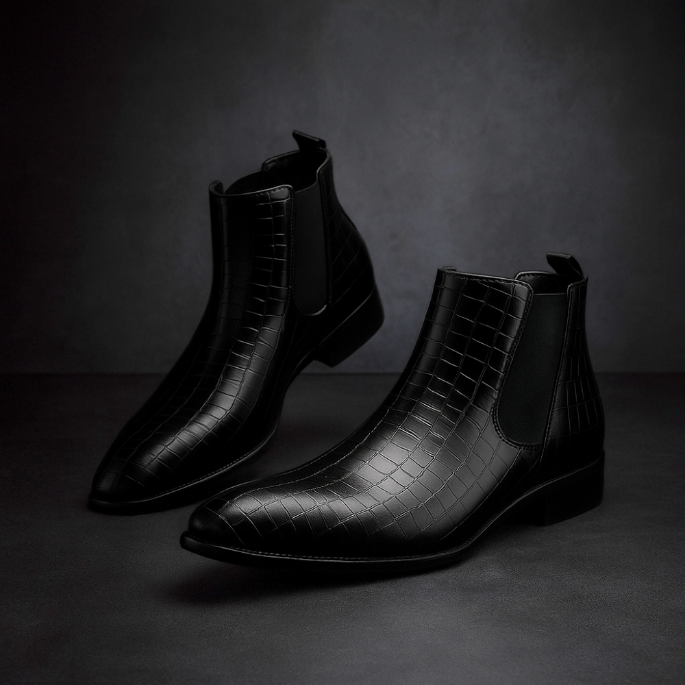 Meskie Botki Chelsea Boots Z Efektem Skory Weza, Wsuwane, Do Kostki