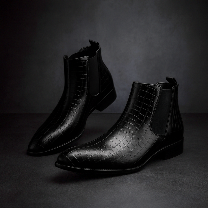 Meskie Botki Chelsea Boots Z Efektem Skory Weza, Wsuwane, Do Kostki