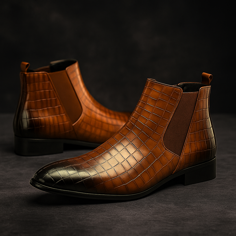 Meskie Botki Chelsea Boots Z Efektem Skory Weza, Wsuwane, Do Kostki