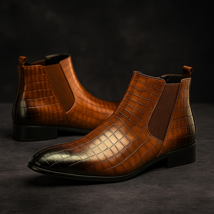 Meskie Botki Chelsea Boots Z Efektem Skory Weza, Wsuwane, Do Kostki