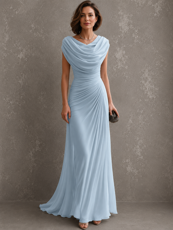 Elegancka drapowana sukienka maxi - formalna suknia wieczorowa bez rękawów