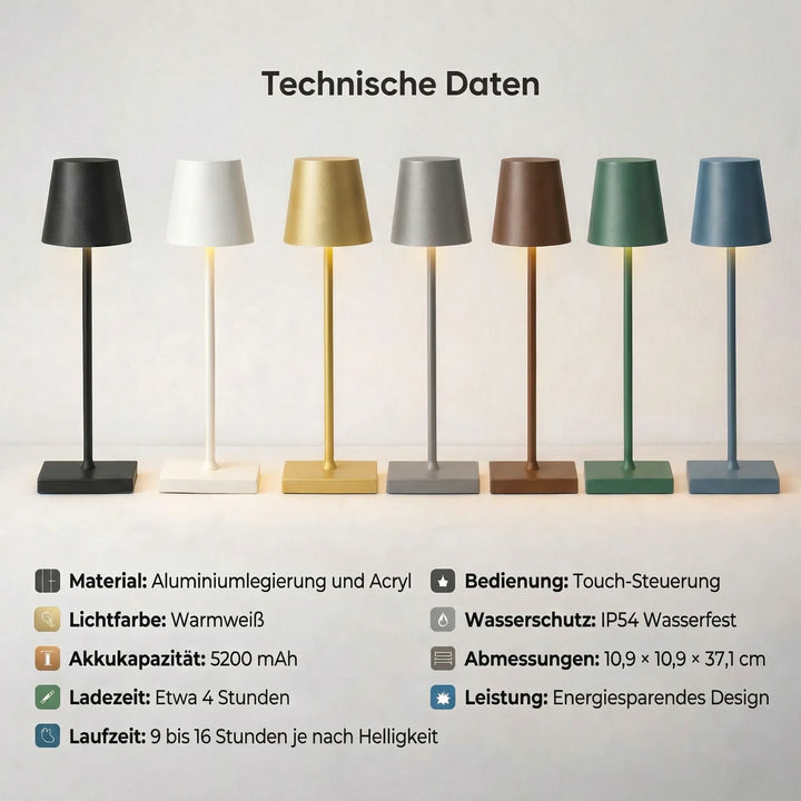 Bezprzewodowa lampa stołowa | Lampa stołowa na baterię | TavoloLuce