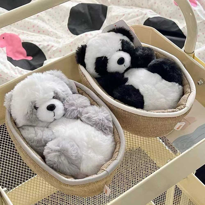 Pluszowa panda z wyjmowanym koszyczkiem – miękkie i dekoracyjne wypełnienie – 20 cm