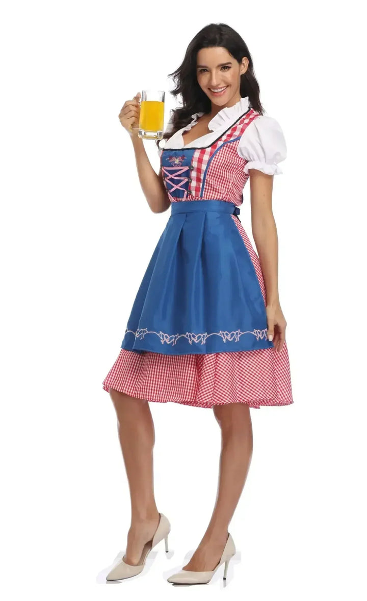 Klasyczny damski komplet dirndl na Oktoberfest - tradycyjny poliester