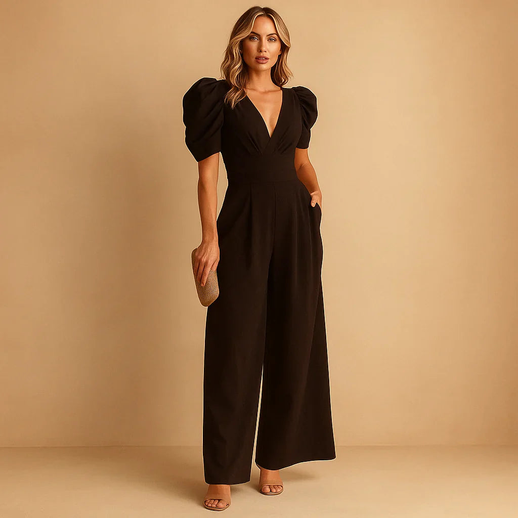 Kuszący Jumpsuit z Bufiastymi Rękawami