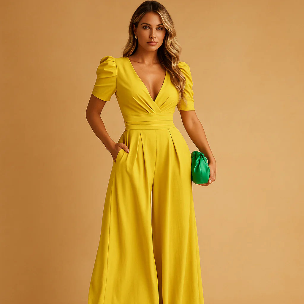 Kuszący Jumpsuit z Bufiastymi Rękawami