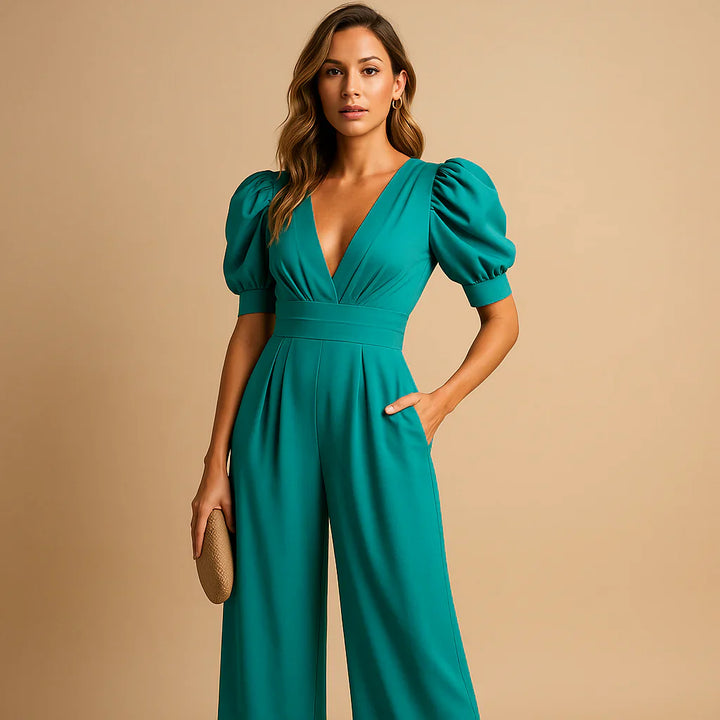 Kuszący Jumpsuit z Bufiastymi Rękawami