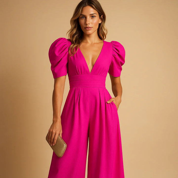 Kuszący Jumpsuit z Bufiastymi Rękawami