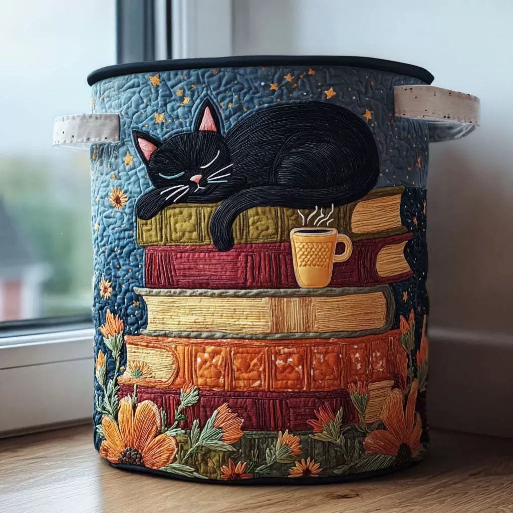 Pikowany kosz na pranie Cat Library z uchwytami, składany kosz na pranie w 3 rozmiarach