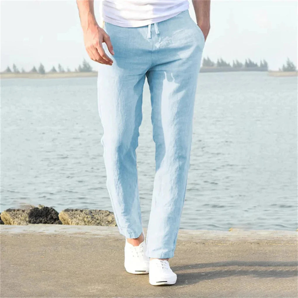 Męskie Lnianie Spodnie Letnie – Casual Style z Przewiewnym Designem