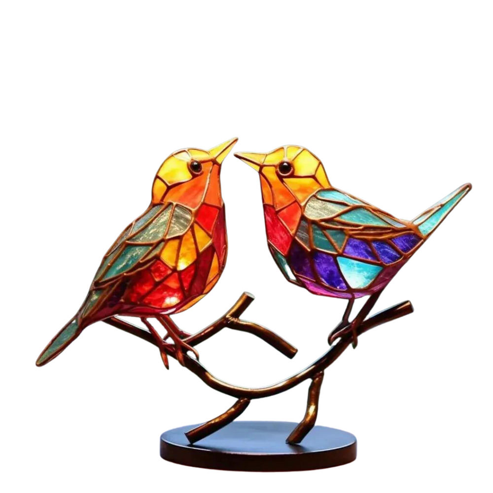 Kolorowe ptaki na gałęzi, figurka dekoracyjna - ColorBirds