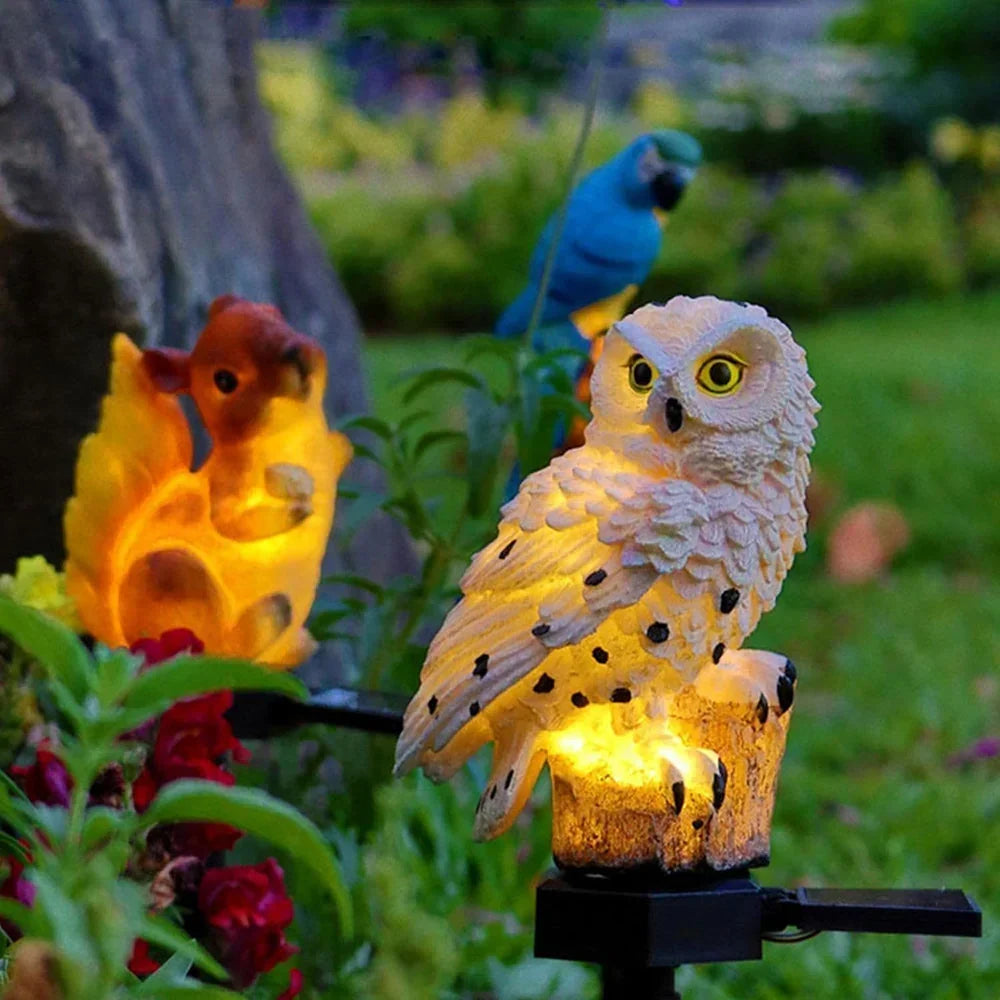 Solarna lampa ogrodowa sowa z ciepłą białą diodą LED, wodoszczelna IP65, 45 cm