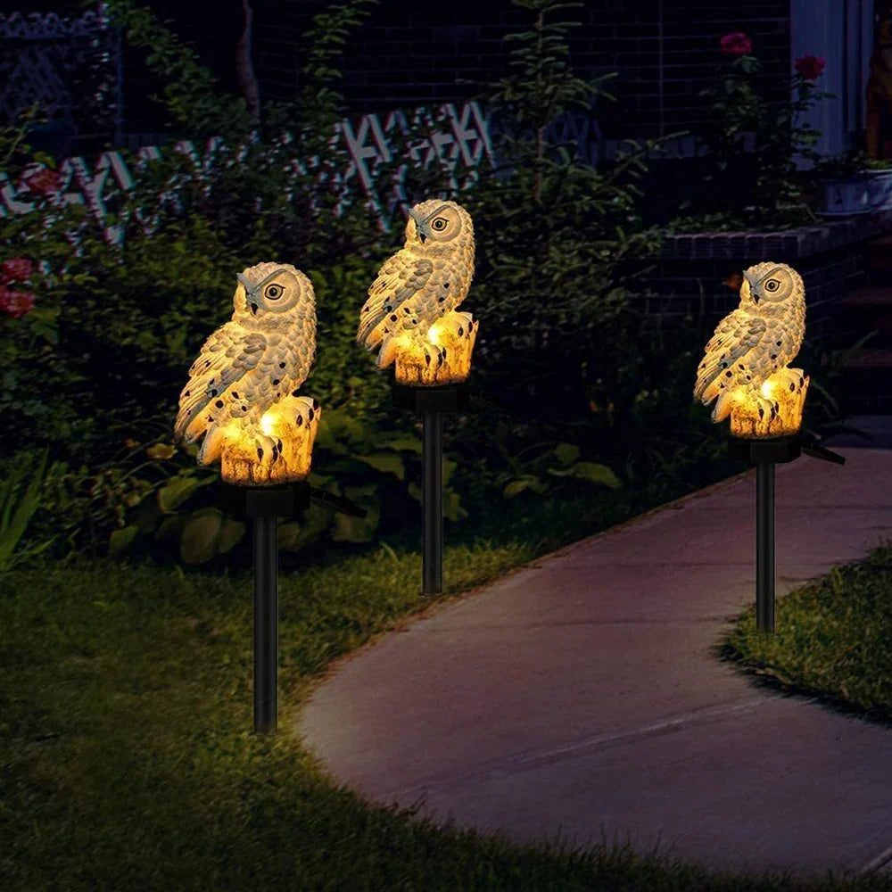 Solarna lampa ogrodowa sowa z ciepłą białą diodą LED, wodoszczelna IP65, 45 cm