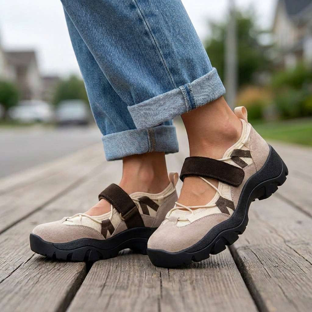 Damskie wygodne wsuwane buty z paskiem na rzepy | Lekkie slip-ony