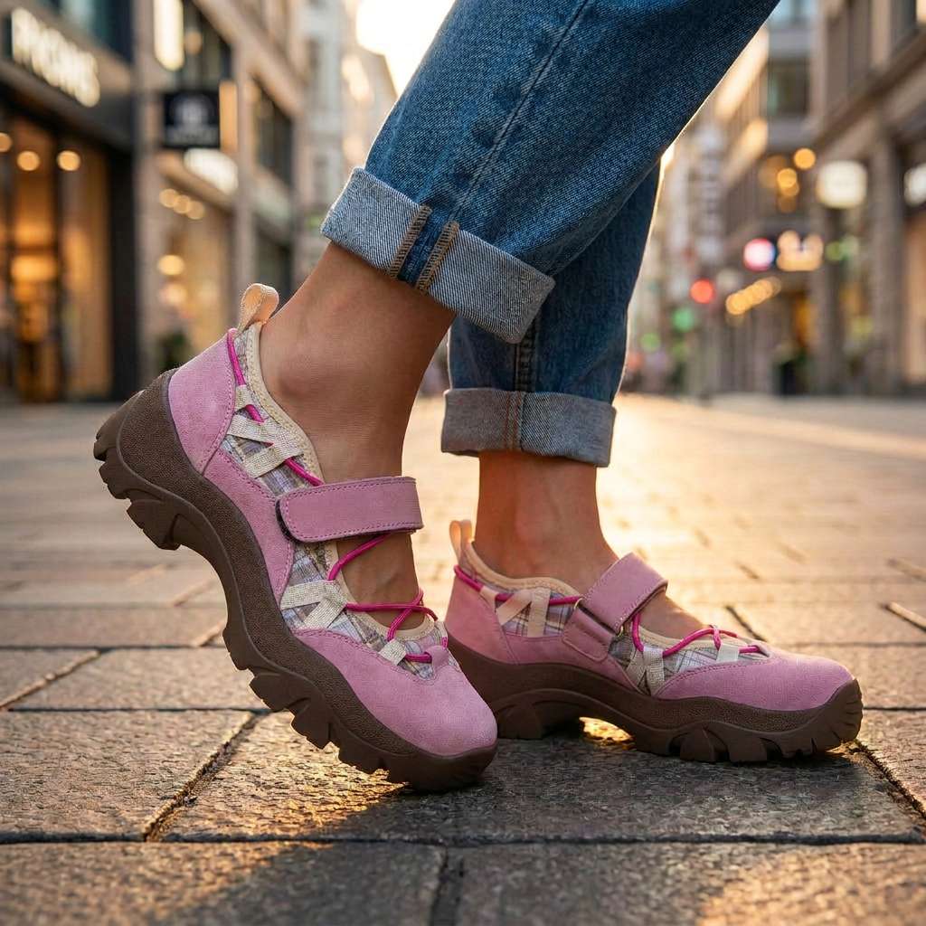 Damskie wygodne wsuwane buty z paskiem na rzepy | Lekkie slip-ony