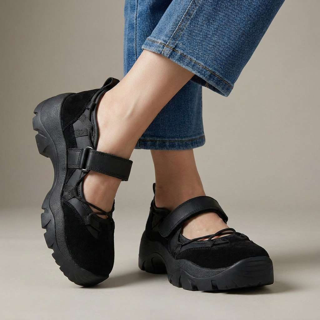 Damskie wygodne wsuwane buty z paskiem na rzepy | Lekkie slip-ony