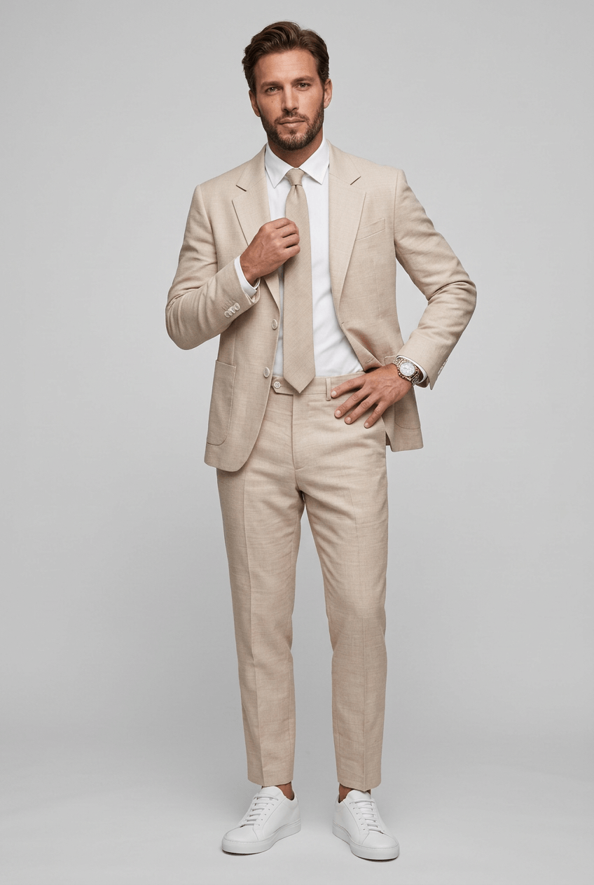Męski komplet slim fit – dwuczęściowy z klapami typu notch, na pracę i oficjalne okazje