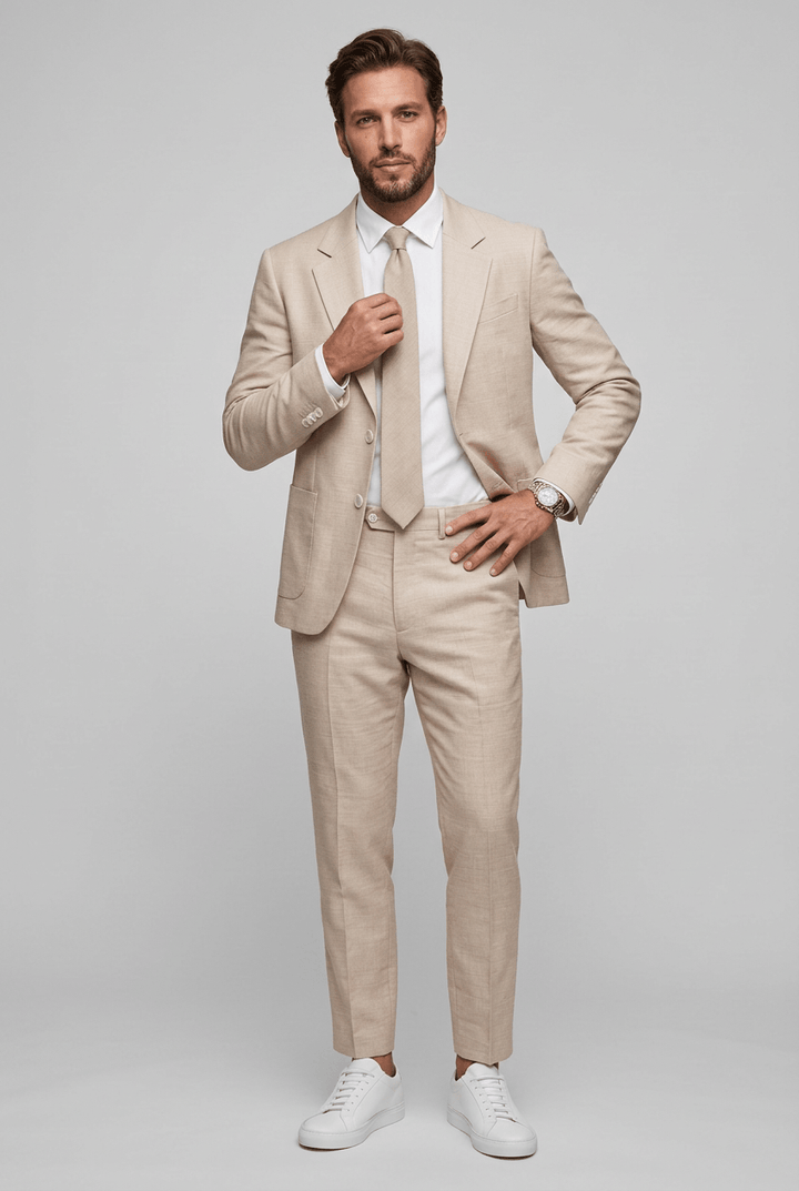 Męski komplet slim fit – dwuczęściowy z klapami typu notch, na pracę i oficjalne okazje