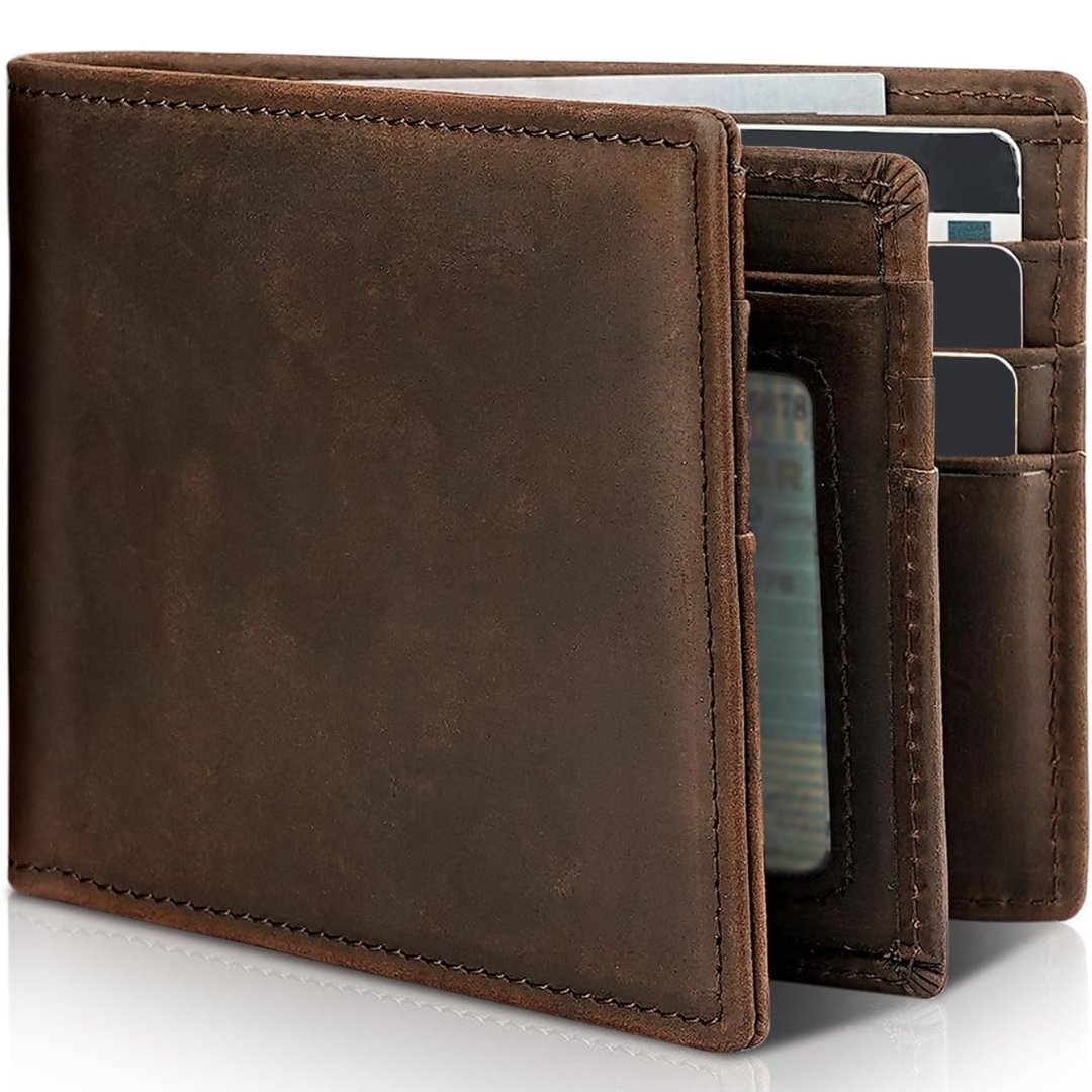 Męski portfel bifold z prawdziwej skóry z ochroną RFID