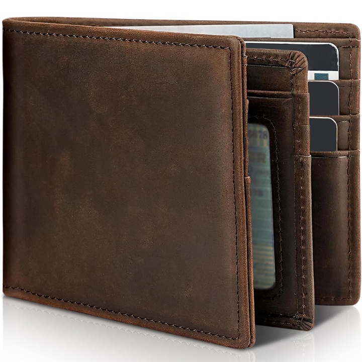 Męski portfel bifold z prawdziwej skóry z ochroną RFID
