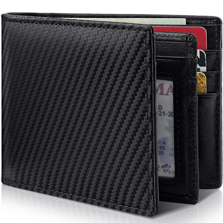 Męski portfel bifold z prawdziwej skóry z ochroną RFID