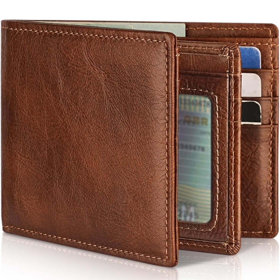 Męski portfel bifold z prawdziwej skóry z ochroną RFID