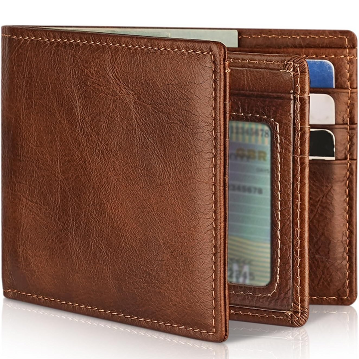 Męski portfel bifold z prawdziwej skóry z ochroną RFID